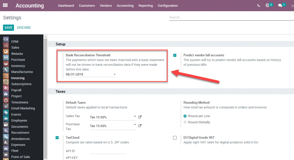 Odoo 12 006 - Accounting bank reconciliation threshold
