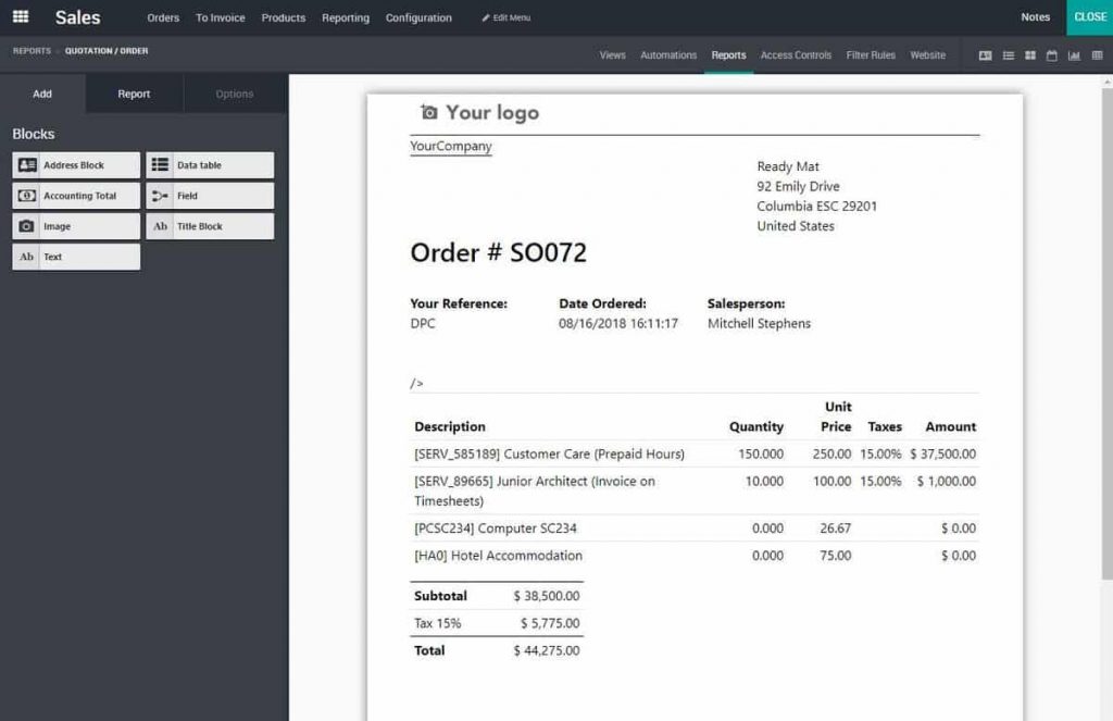 Odoo 12 007 - Odoo Studio report