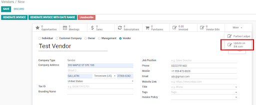 Odoo Bill.com integration
