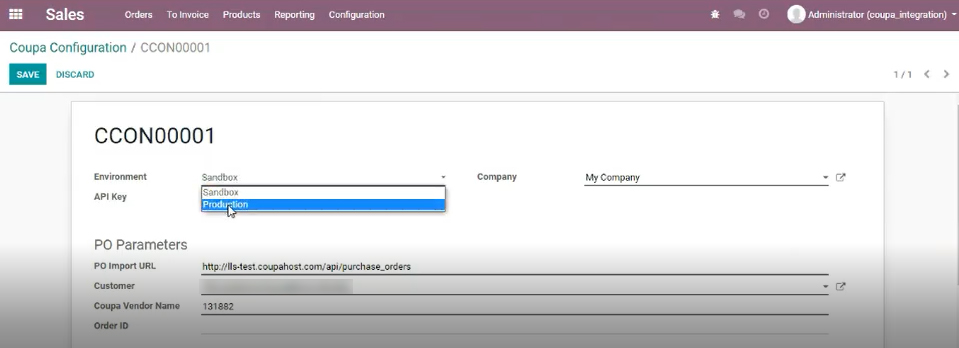 Odoo coupa integration