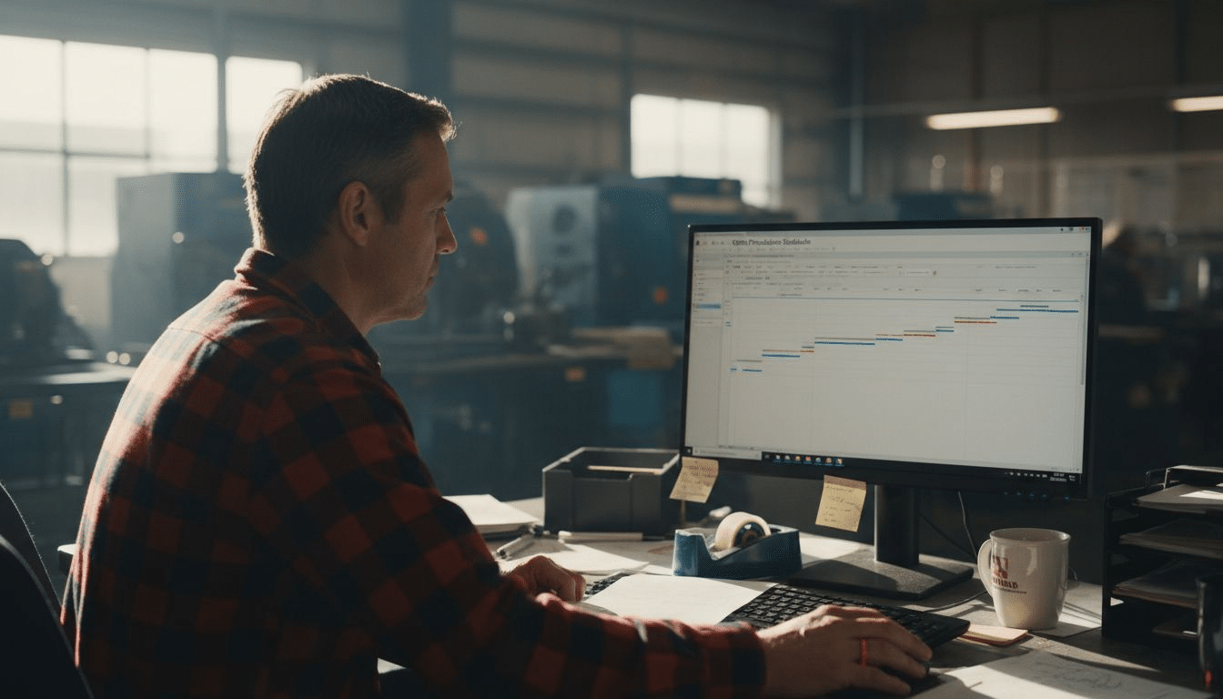 Odoo manufacturing workflow office scene