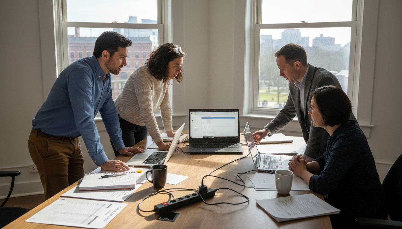Odoo team collaborating in corner office