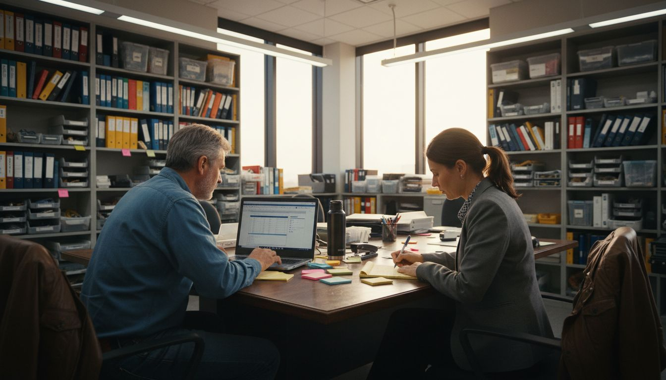 Engineers discussing ERP at office table